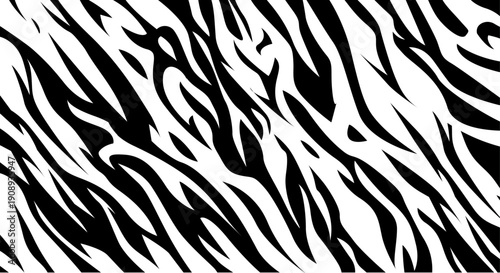 Illustration of black and white tiger skin seamless background texture design. vector