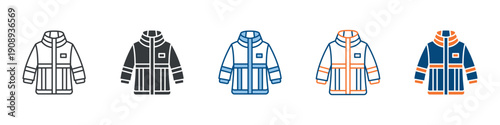 Firefighter Jacket Icon Set Multiple Style Collection