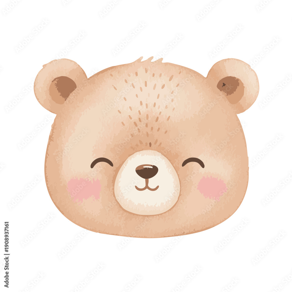 Fototapeta premium Cute watercolor illustration of a teddy bear face.