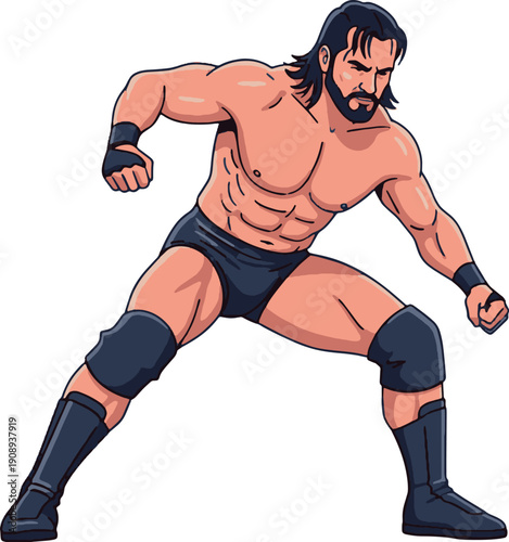 Professional Wrestler Ready Stance Illustration