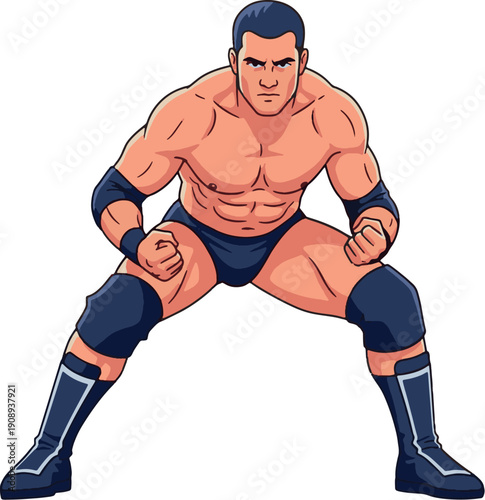 Muscular Wrestler Cartoon Character Vector