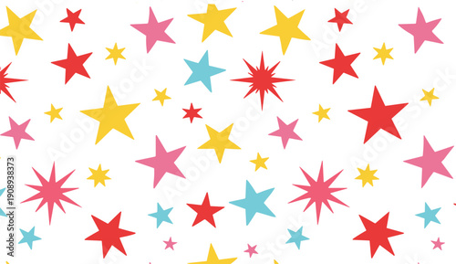 Colorful star shapes seamless pattern playful abstract background with bright geometric stars vector illustration