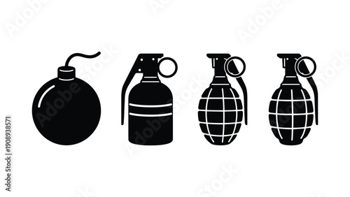 Collection of diverse hand grenade icons on a white background