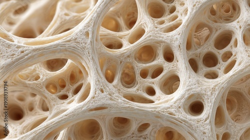 Realistic close-up of healthy human bone spongy structure showing detailed porous trabecular texture, anatomical cross section in medical science research, orthopedic study and skeletal biology backgr