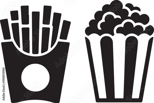 Fries and popcorn snack vector icon