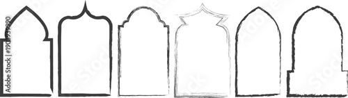 Islamic architectural arch frames with hand drawn brush set