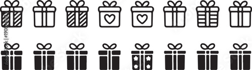 Gift box icon set. Gift box signs Line and silhouette style. Vector illustration.