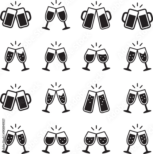 glasses clinking icons set