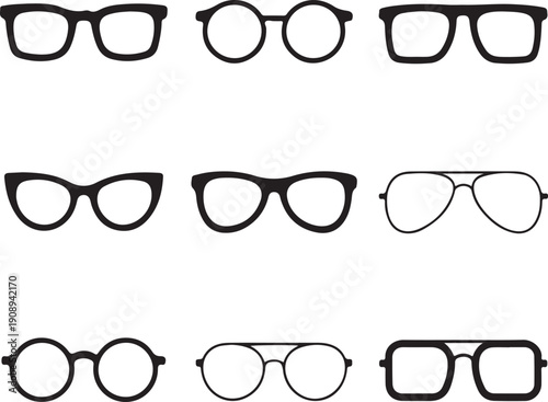 Glasses icon concept. Glasses icon set. Vector graphics isolated on white background.