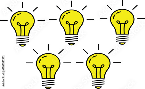 Creative light bulb idea concept vector illustration set with glowing lamps symbolizing innovation inspiration brainstorming and smart thinking