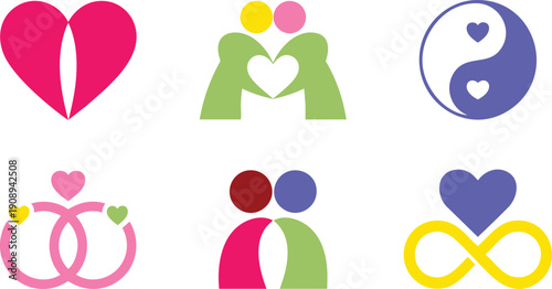Love symbol yin yang infinity ring couple hearts union commitment partnership relationships abstract connection ideas