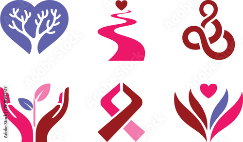 Abstract heart tree hands growing plant ribbon figure caring support conservation environment organic growth nature symbols