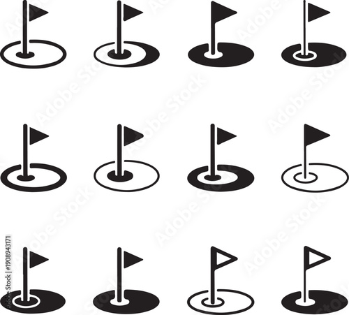 Golf flag icon set. Vector graphic illustration. Suitable for website design, logo, app, template, and ui.