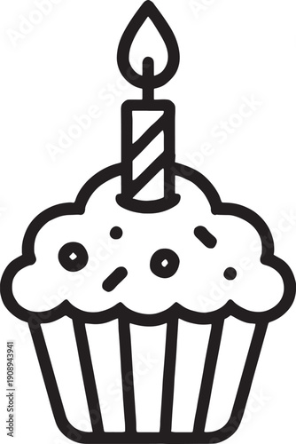 Cupcake with a lit candle on top isolated on transparent background