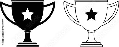 Winner trophy cup icon set with star symbol for sports championship achievement reward or first place prize isolated on white background