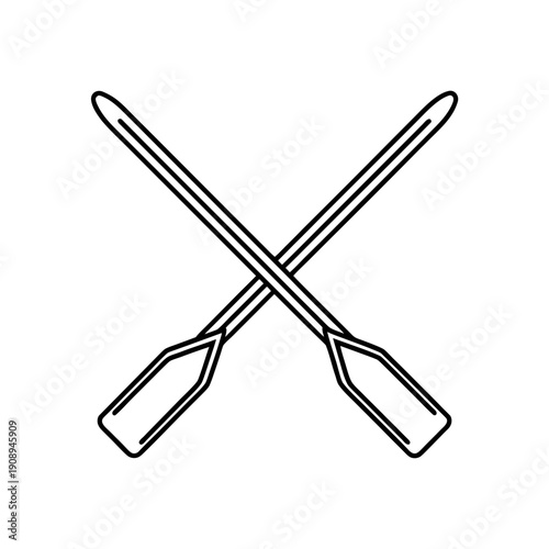 Two crossed oars outline black and white on transparent background silhouette
