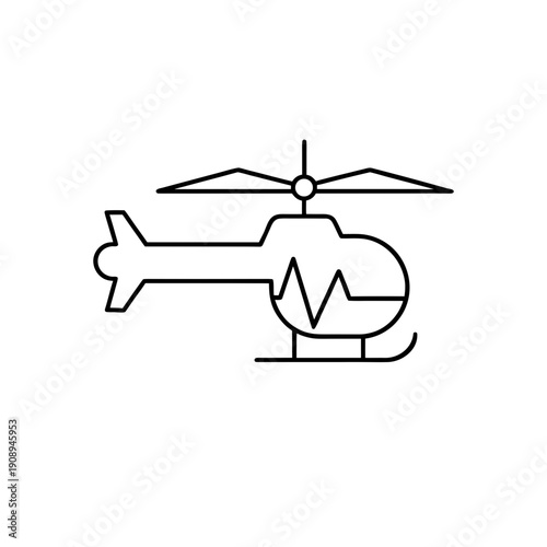 Simple outline drawing of a helicopter on transparent background silhouette