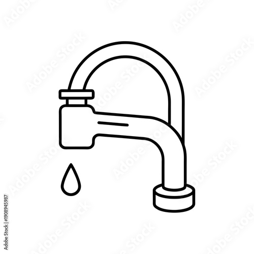 Outline drawing of a faucet with a waterdrop on transparent background silhouette