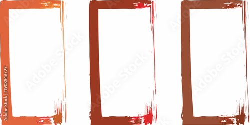 Three vertical rectangular frames with textured reddish orange borders
