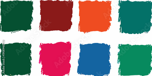 Abstract arrangement of eight rectangular color swatches on white