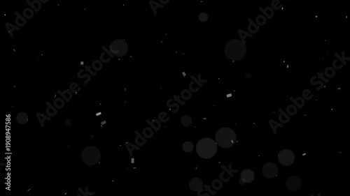 Abstract atmospheric dust particles slowly moving upwards with gentle bokeh light movement on black background