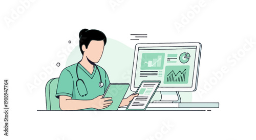 Flat Illustration Healthcare worker reviewing patient medical history