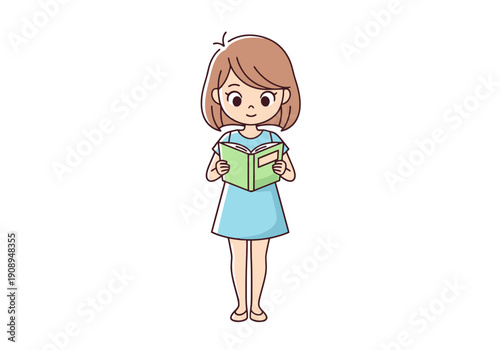 Young Girl Reading A Book Enjoying Story Time Learning Development Education Knowledge Acquisition Leisure Hobby Activity Calm Person Standing