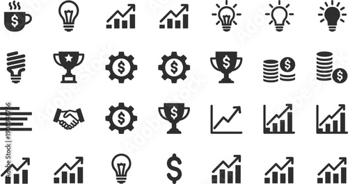 Financial Growth and Success Icon Set with Profit Strategy Investment Business Symbols Collection