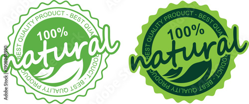 100% premium organic product, green luxury product, icon logo design with beauty leaf silhouette. Set organic labels. For logos, seals, signs, symbols, badges, stickers, emblems. Vector