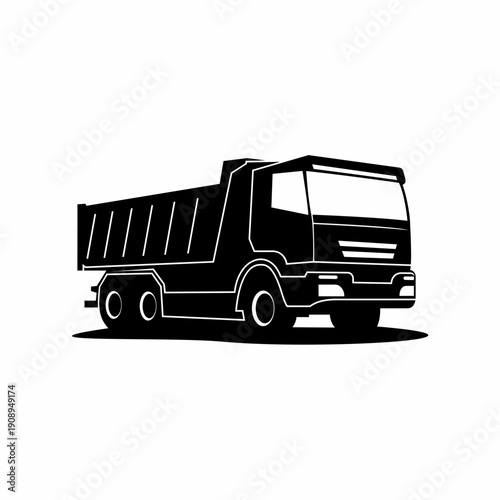Dump truck vector. Tipper truck vector black and white isolated on white background.