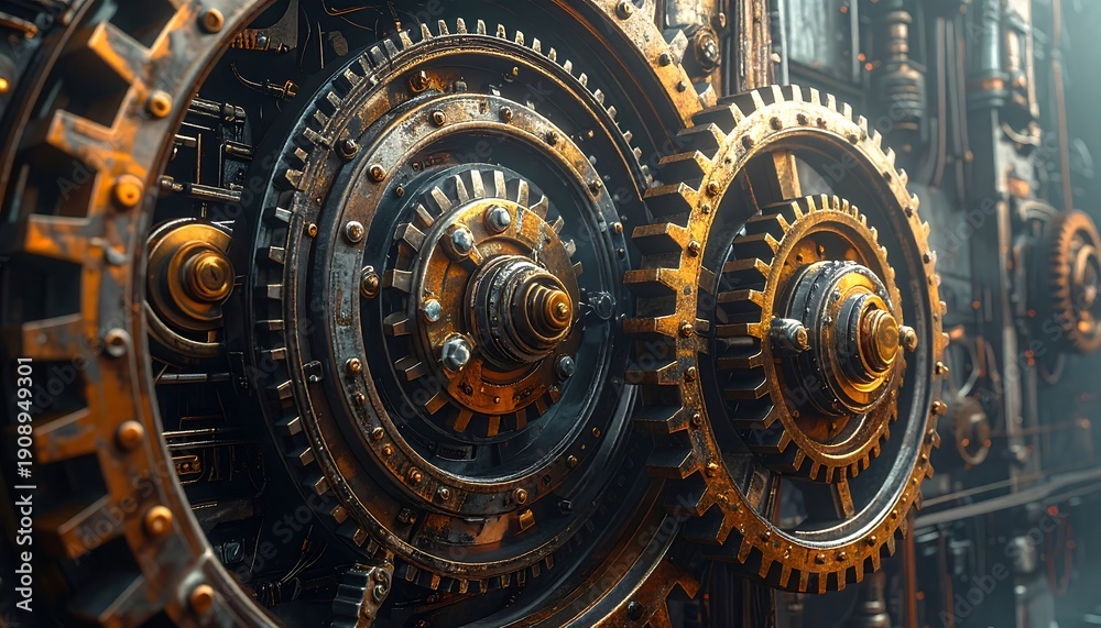 Obraz premium Intricate mechanical gears with golden accents
