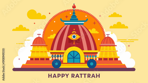 Colorful and festive illustration of a temple with the text happy bath bar Vector