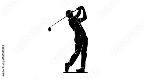 Golfer Silhouette Mid-Swing With Club on White Background