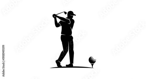 Dynamic Golf Swing Silhouette with Ball on Tee