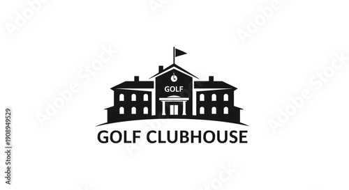 Bild auf Leinwand Classic Golf Clubhouse Building Logo with Flag