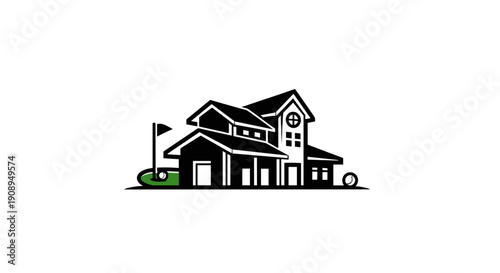 Modern Golf Course Clubhouse and Home Real Estate Logo