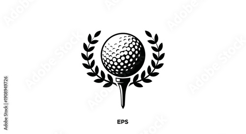 Classic Golf Ball on Tee Laurel Wreath Sport Emblem Logo