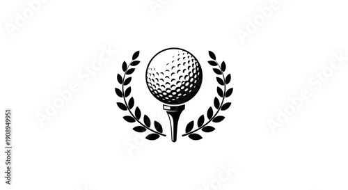 Classic Golf Ball on Tee with Laurel Wreath Emblem