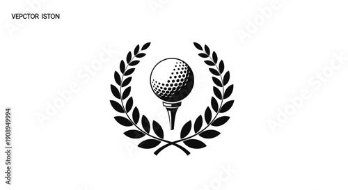 Classic Golf Ball on Tee with Laurel Wreath Emblem - Sports Club Logo Vector