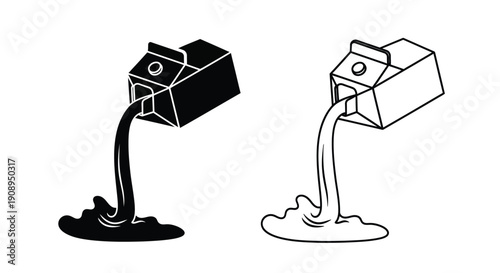 Two melting milk cartons with flowing liquid a striking silhouette