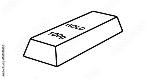 Simple line drawing of a gold bar with text a bold silhouette