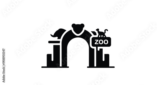 Black zoo entrance arch with animals in a flat silhouette