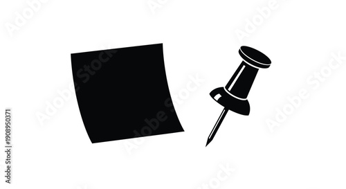 A black note card and push pin depicted in stark contrast silhouette