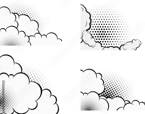Comic style cloud shapes with halftone effects collection