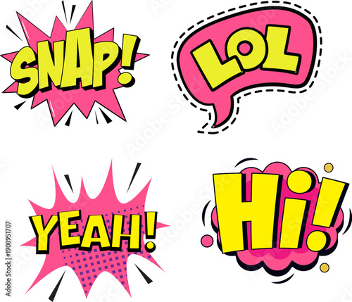 Vibrant comic book style speech bubbles with fun expressions