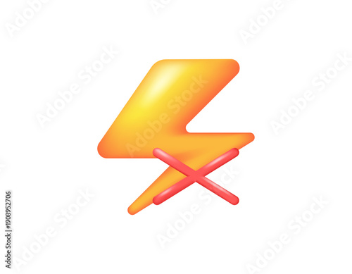 power outage concept. no or unavailable energy. running out of energy. 3d style illustration of electricity symbol and cross. icon, symbol, sign, element, white background