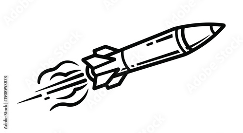 A stylized rocket ship illustration with dynamic flame trails silhouette