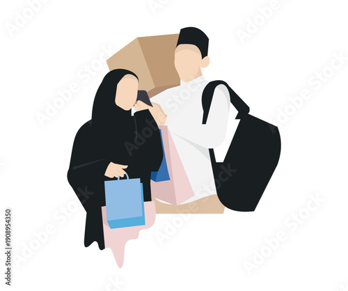 A Muslim man and woman are performing the traditional Eid homecoming ritual.