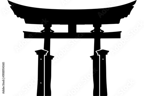 Traditional Japanese Torii Gate Icon - Minimalist Black and White Design