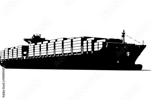 Modern Container Cargo Ship Silhouette Vector Art